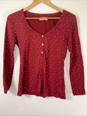 Lucky Brand Red Long Sleeve Scoop Henley with Florals
